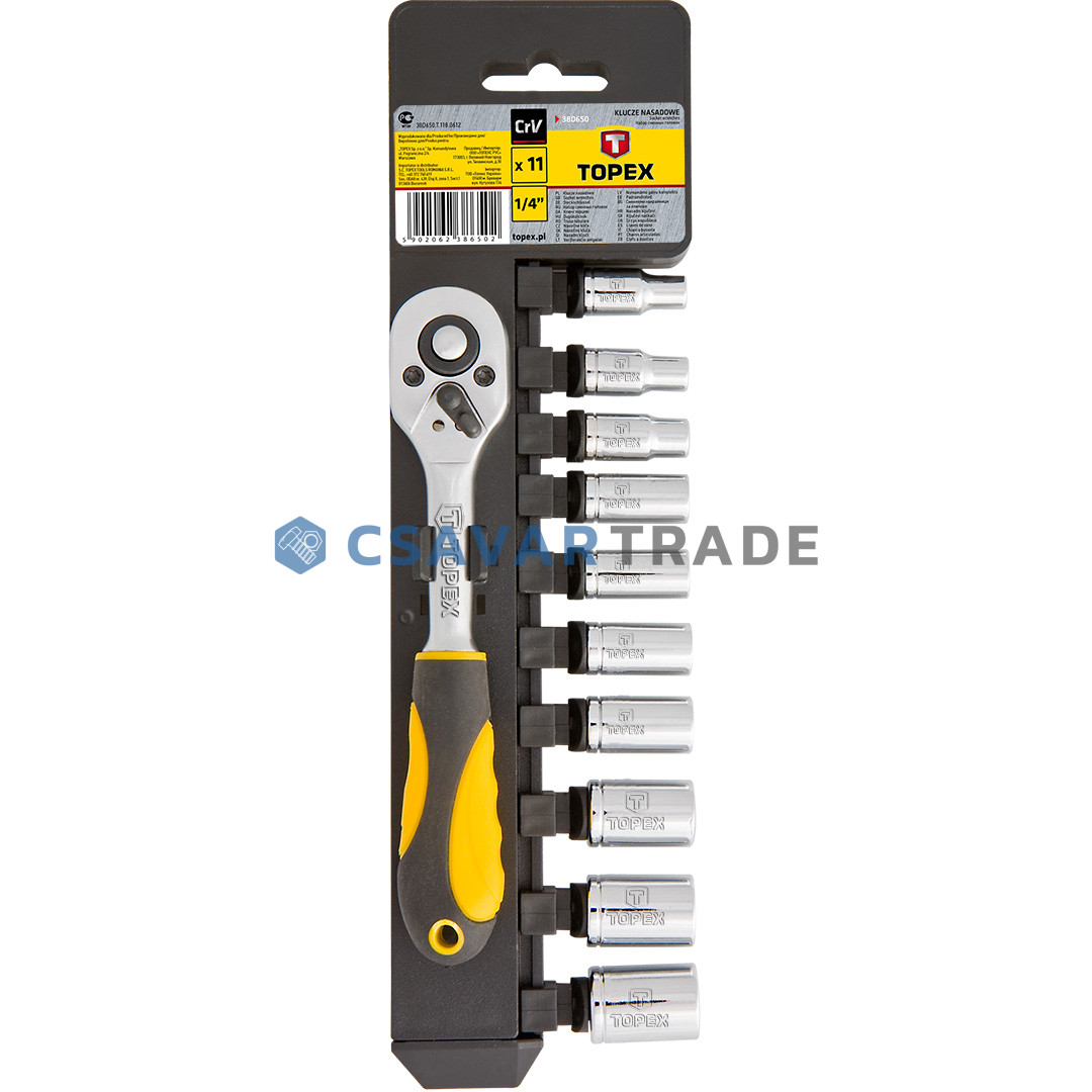 TOPEX - Dugókulcs készlet, 1/4', 11 darabos