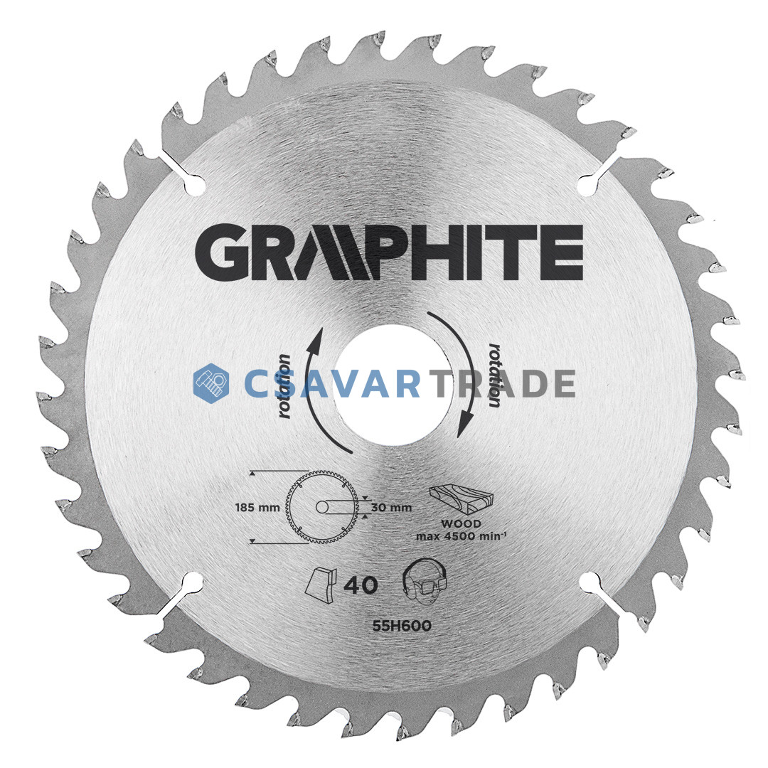 GRAPHITE - Körfűrészlap, 40 fogas, 185x30mm