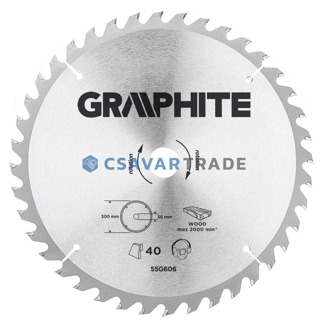 GRAPHITE - Körfűrészlap, 40 fogas, 300x30mm