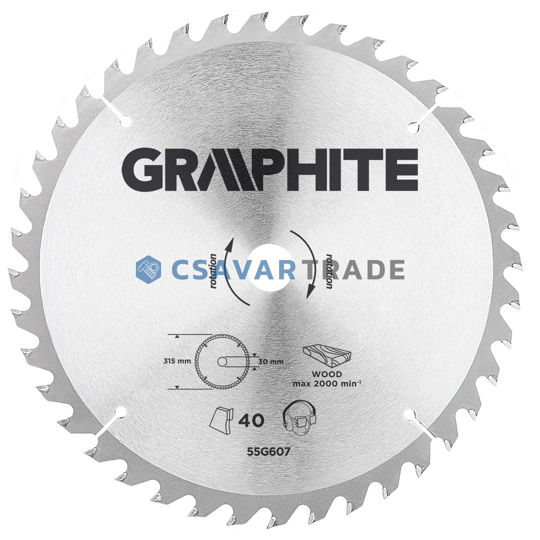 GRAPHITE - Körfűrészlap, 40 fogas, 315x30mm