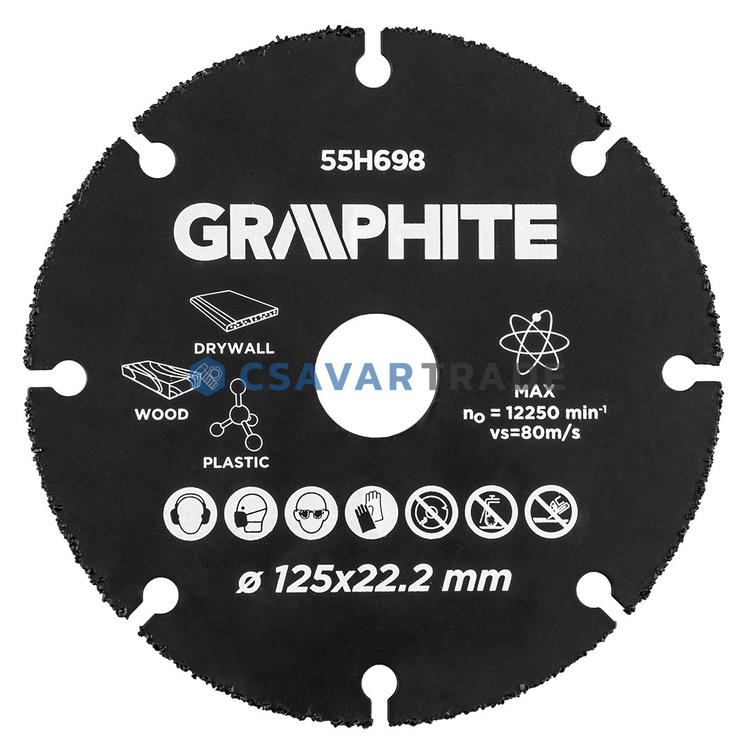 GRAPHITE - Vágókorong, fához, műanyaghoz, volfrámkarbid, 125mm