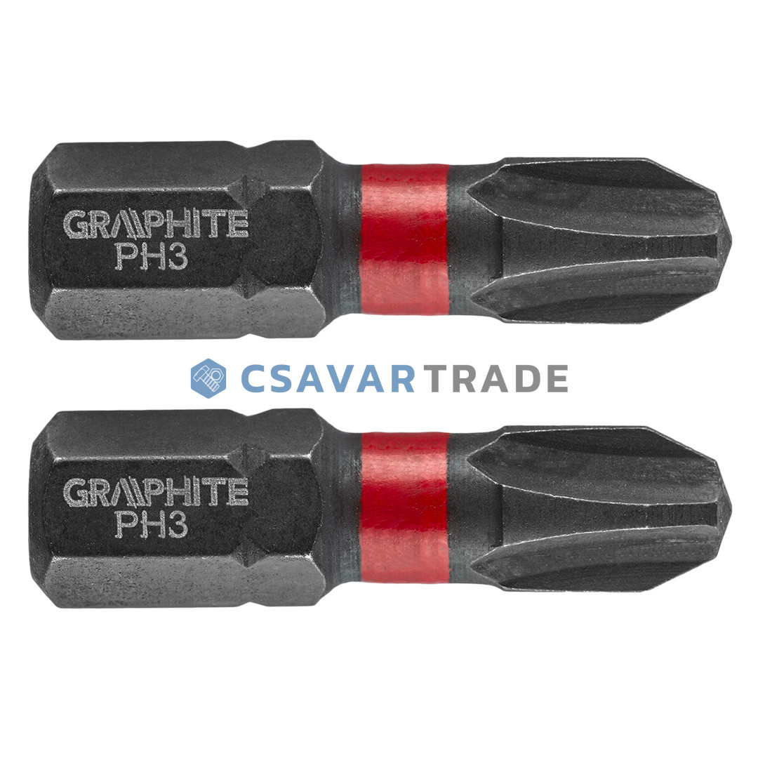 GRAPHITE - Torziós ütvecsavarozó bit (1cs. = 2db), PH3 x 25mm