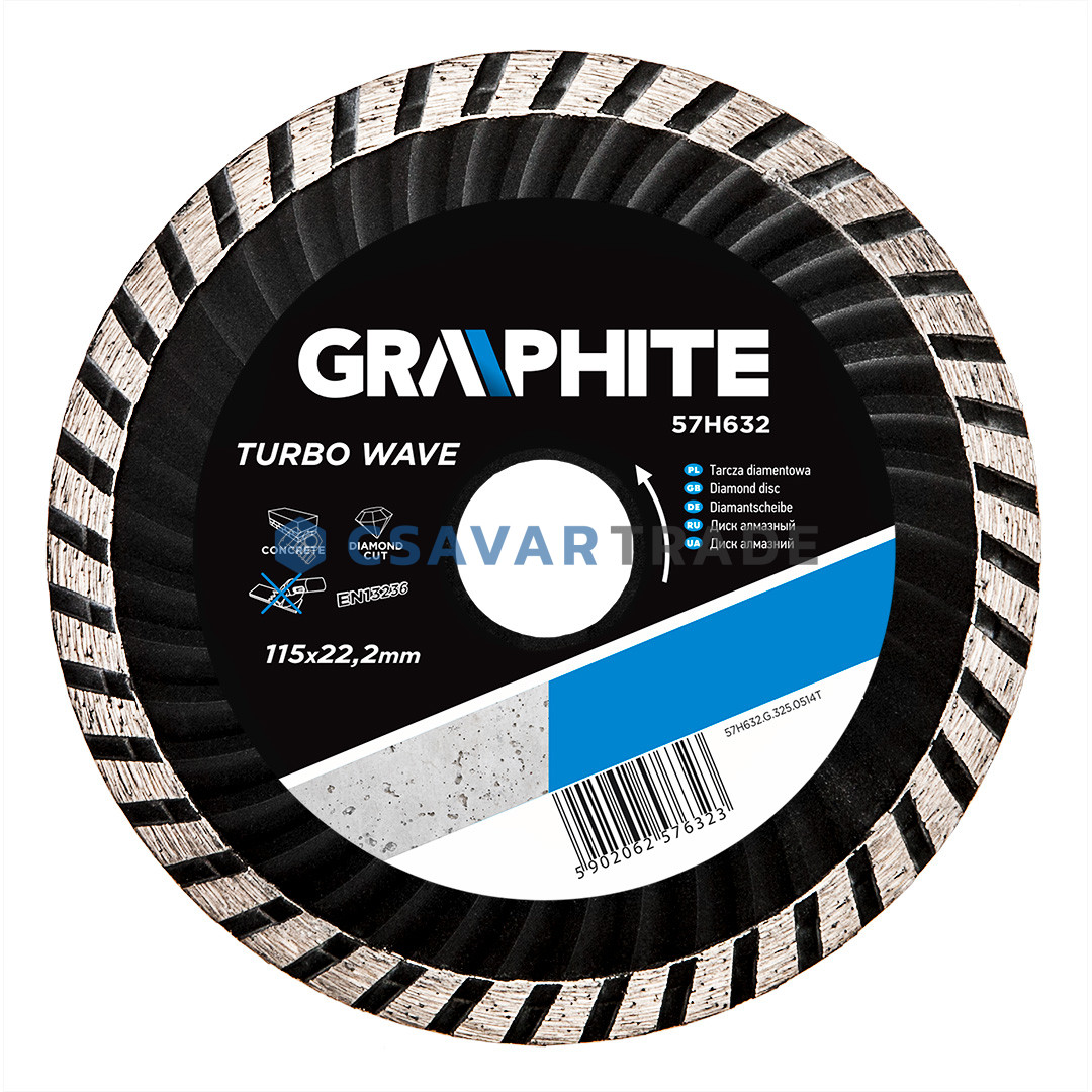 GRAPHITE - Gyémánt vágókorong, turbó éllel, hűtőbordákkal, 115mm