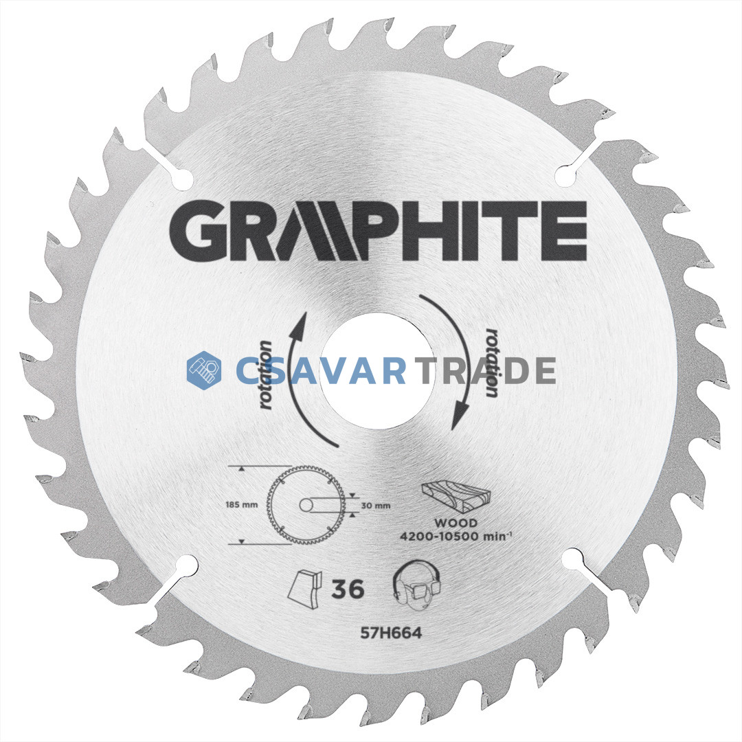 GRAPHITE - Körfűrészlap, 36 fogas, 185x30mm