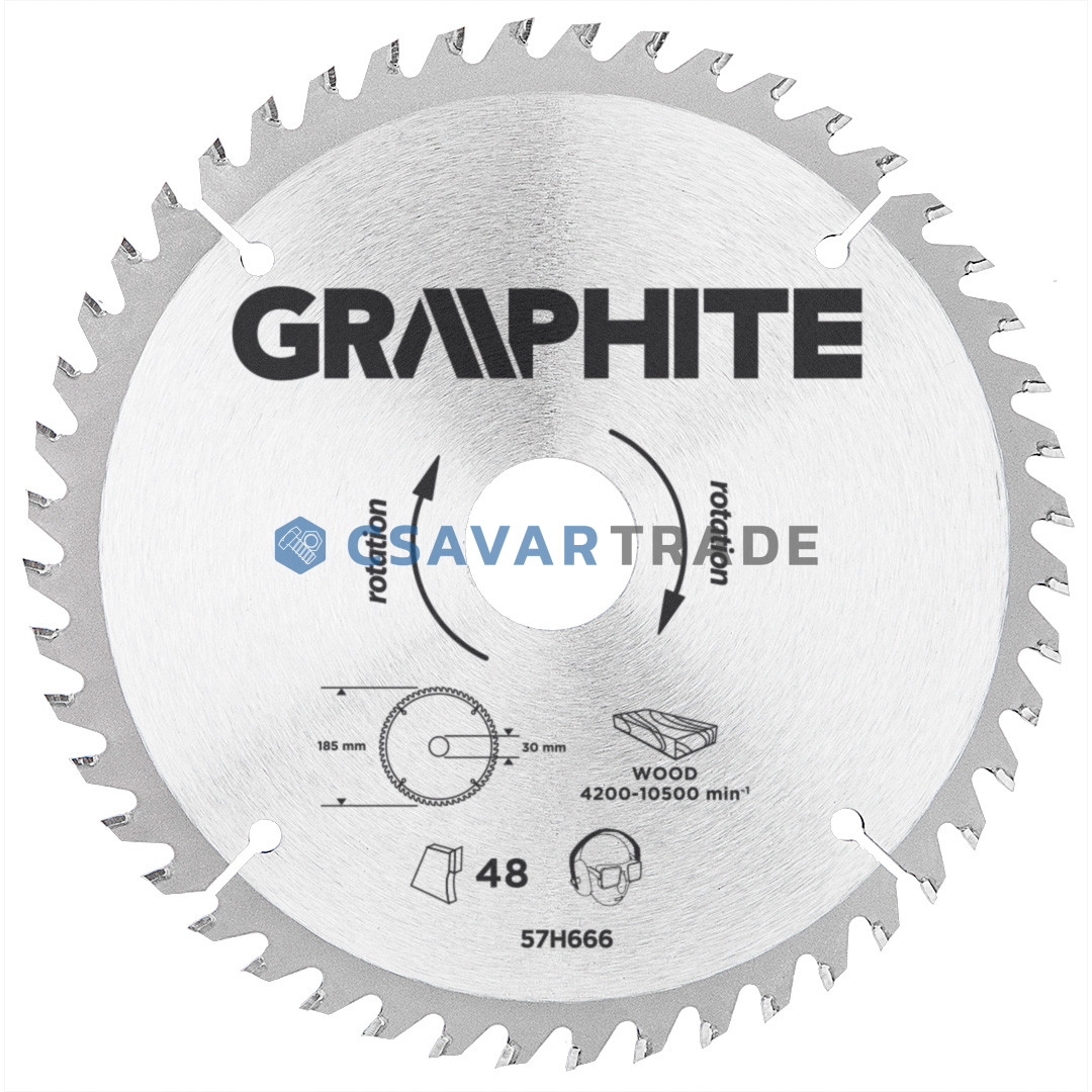 GRAPHITE - Körfűrészlap, 48 fogas, 185x30mm