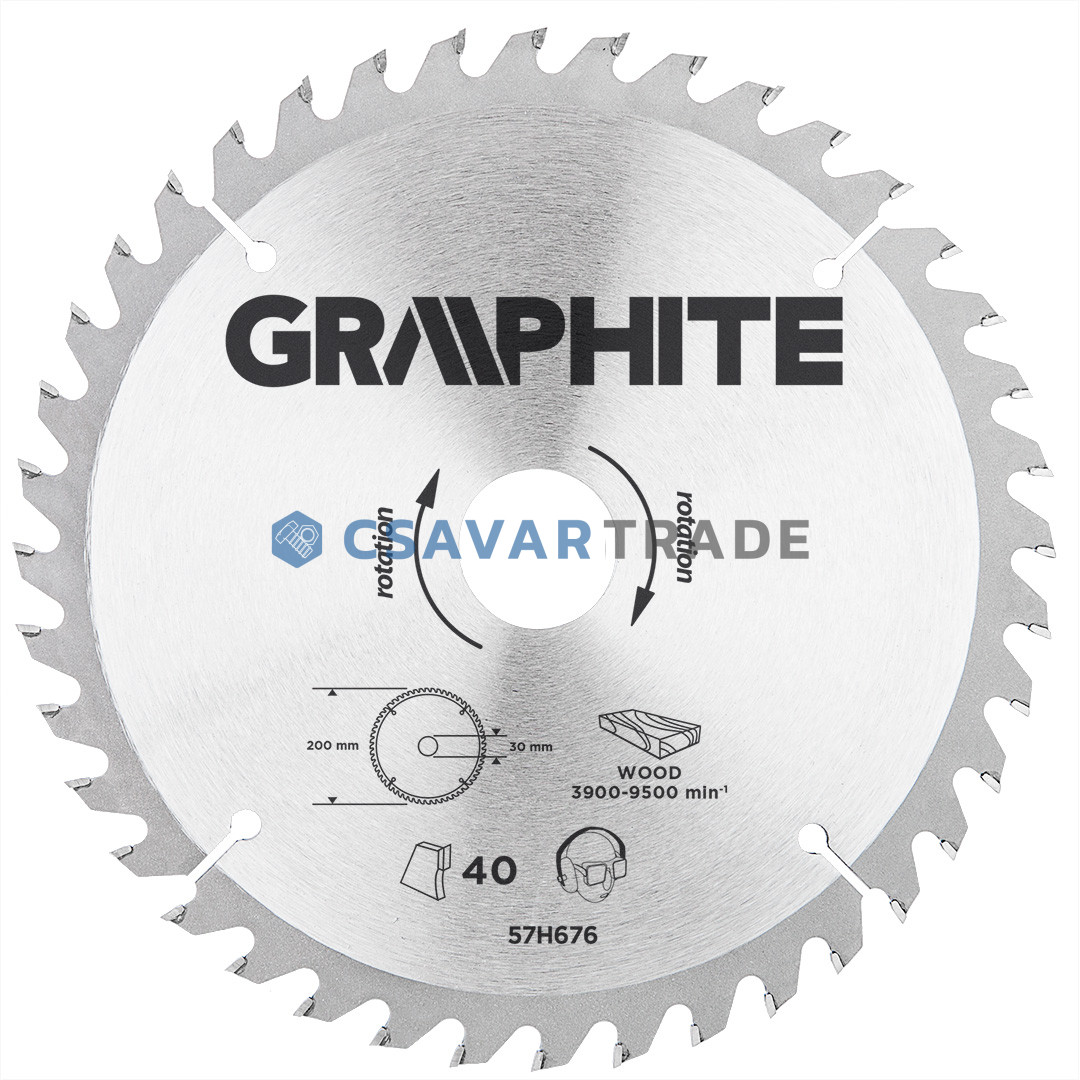 GRAPHITE - Körfűrészlap, 40 fogas, 200x30mm