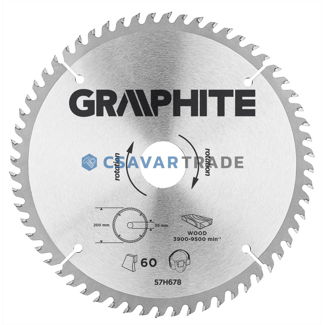 GRAPHITE - Körfűrészlap, 60 fogas, 200x30mm