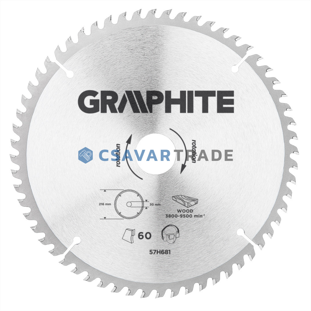 GRAPHITE - Körfűrészlap, 60 fogas, 216x30mm