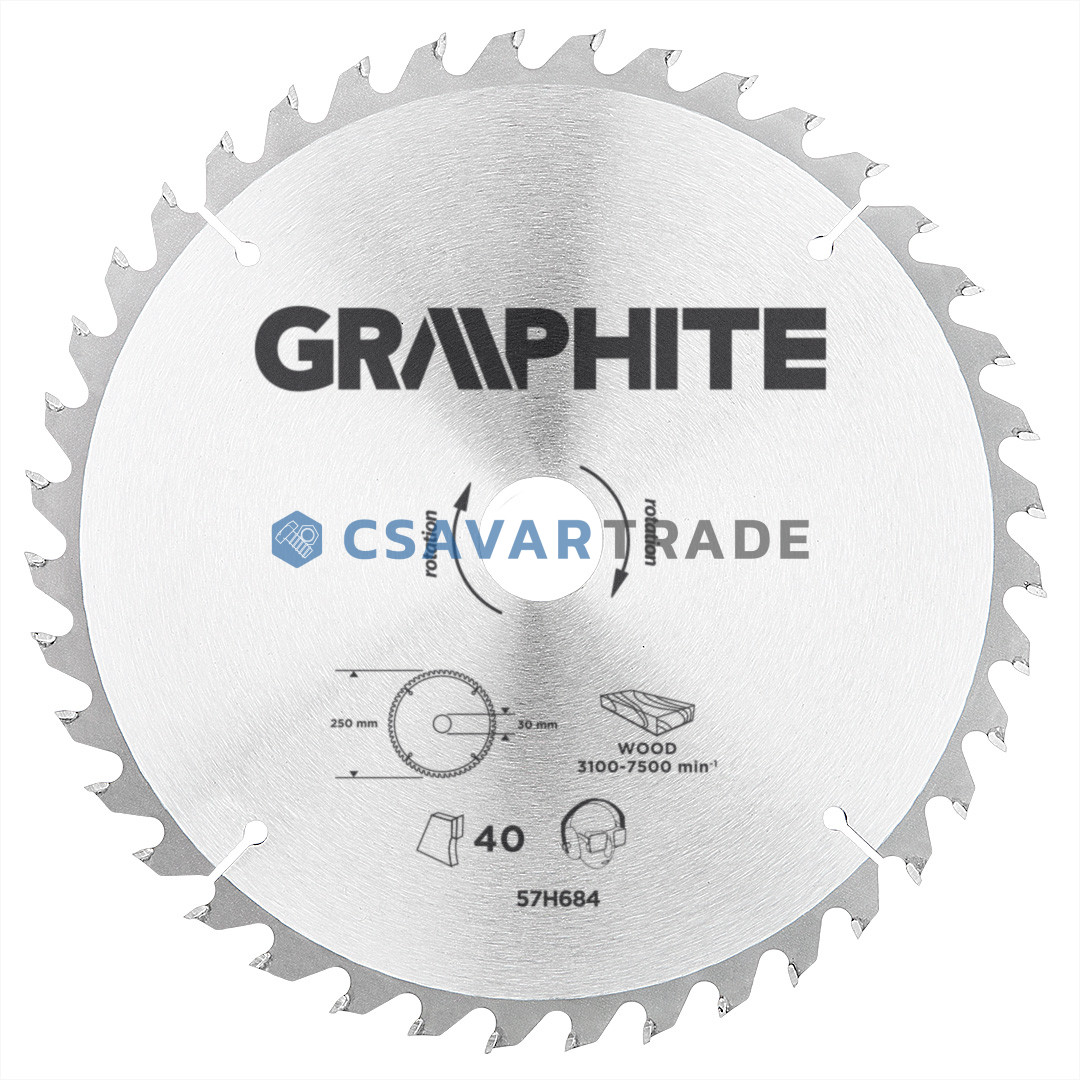 GRAPHITE - Körfűrészlap, 40 fogas, 250x30mm